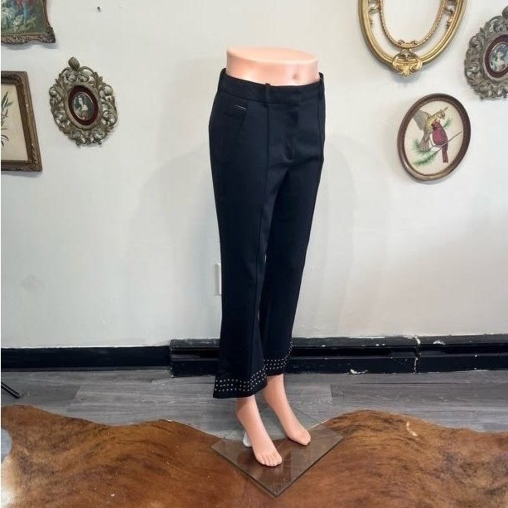 The Kooples Black‎ Studded Hem Wool Blend Trousers Size 34